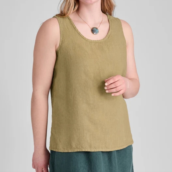Flax Green Linen Fundamental Boxy Fit Tank Top - Picture 1 of 7